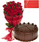 Order Online Midnight Red Rose Bouquet and Birthday Cake Card Delivery in Hooghly Sameday Lowcost